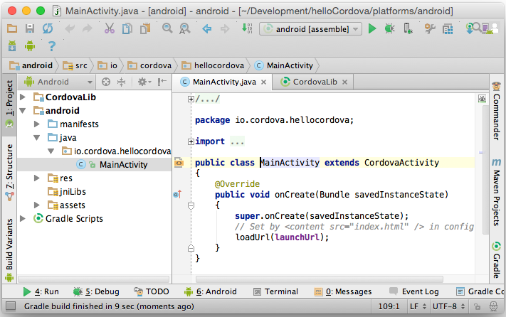 android studio setup for cordova mac